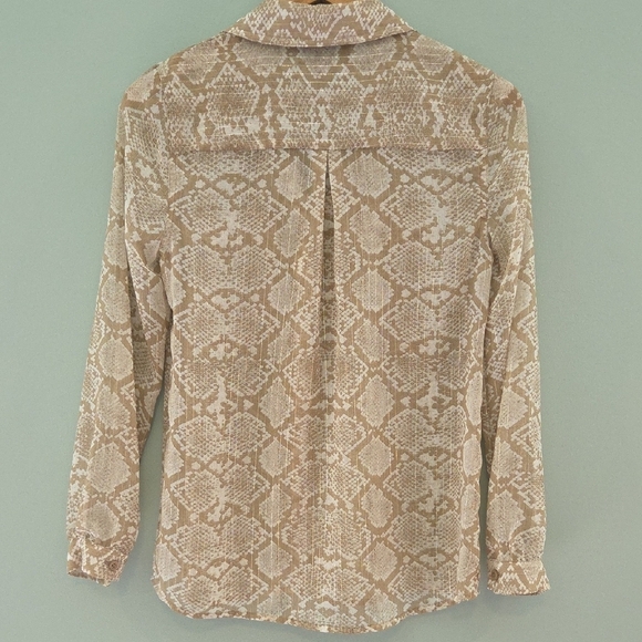 Dana Buchman Tan and Cream With Gold Thread Sheer Snake Skin Print Size XS - Picture 5 of 9